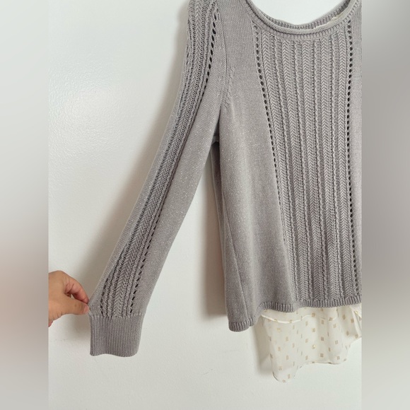 Lucky Brand Layered Split Back Metallic Sweater Gray Cream Gold Womens Size XS - Picture 6 of 14